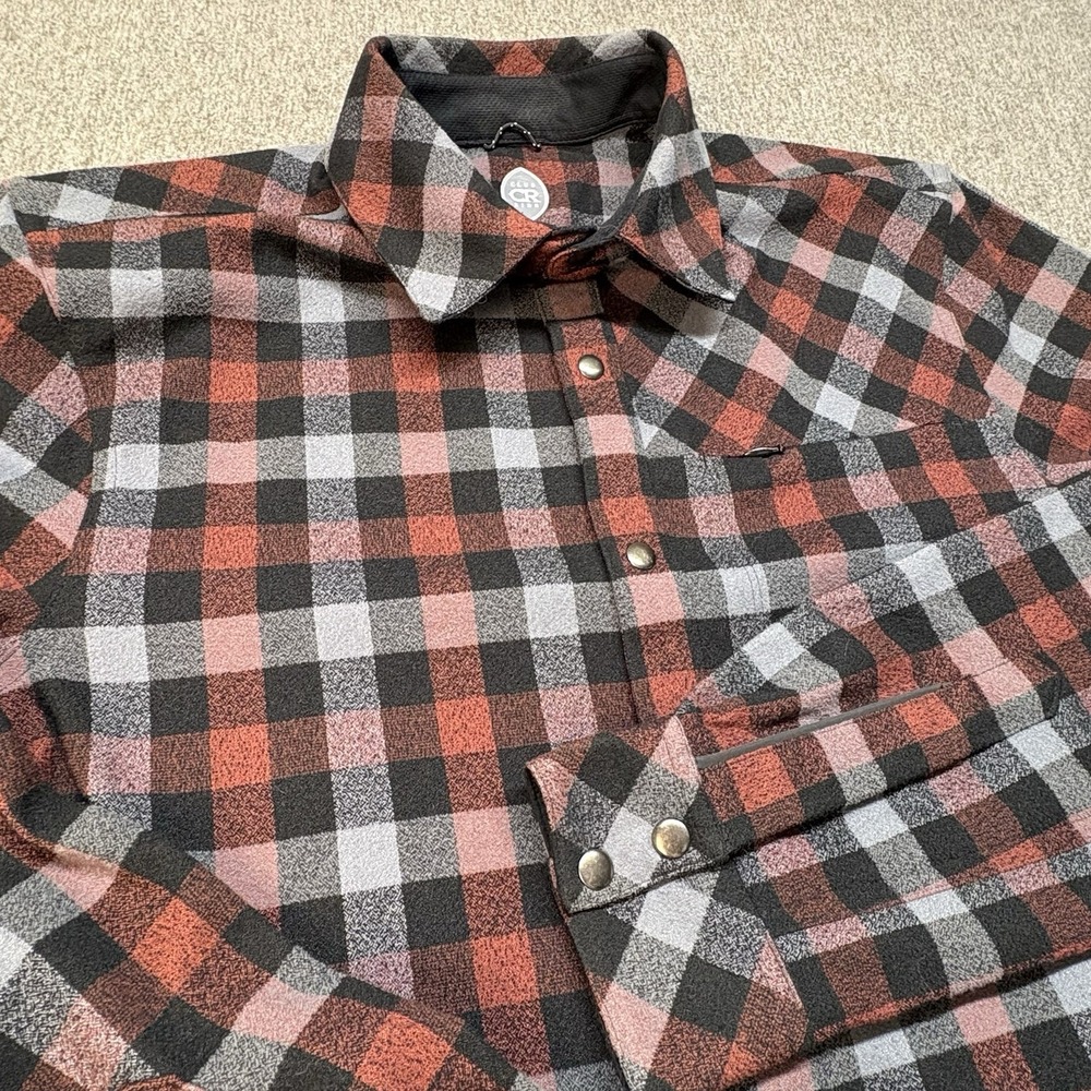 Club Ride Shirt Men's M Shaka Plaid Snap Button-Up Stretch Flannel Mesh Vents